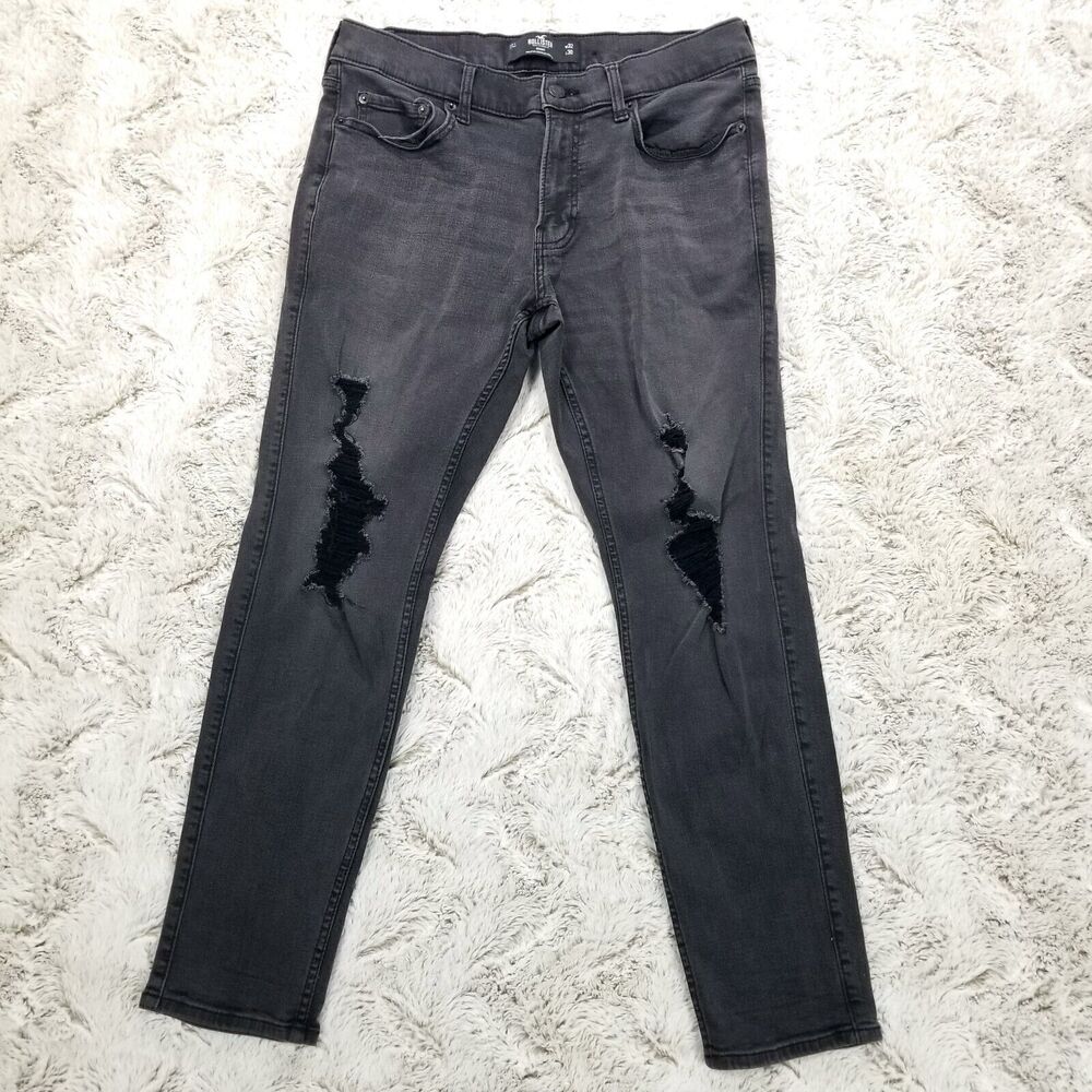Hollister Jeans Mens 32×30 Black Skinny Advanced Stretch Dark Wash Denim